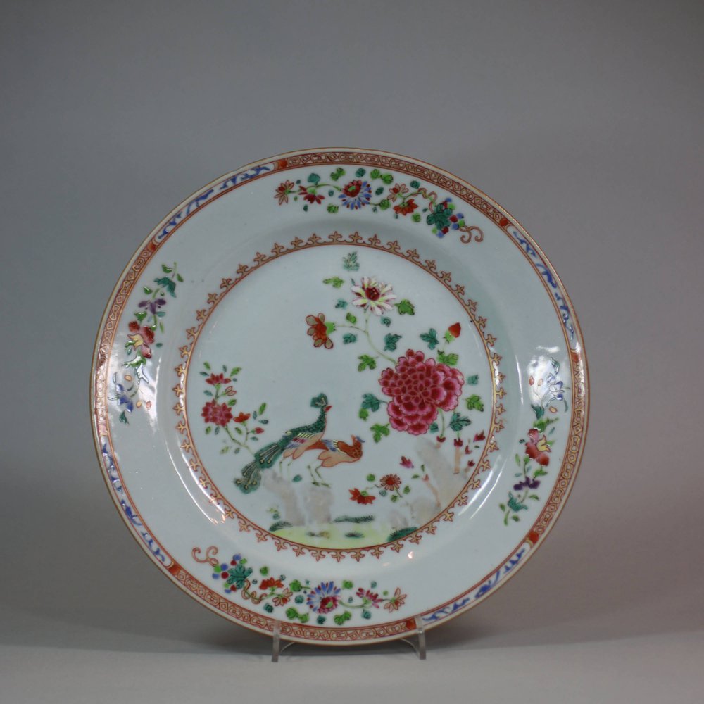 U895 Small famille rose 'double peacock' dish, Qianlong (1736-95)