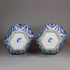 U899 Rare pair of Chinese blue and white facetted hexagonal vases