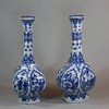 U899 Rare pair of Chinese blue and white facetted hexagonal vases