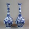 U899 Rare pair of Chinese blue and white facetted hexagonal vases