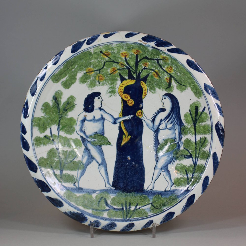 U901 Bristol delftware polychrome ‘Adam and Eve’ plate