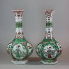 U933 Pair of famille verte facetted bottle vases