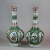 U933 Pair of famille verte facetted bottle vases