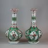 U933 Pair of famille verte facetted bottle vases