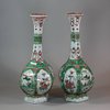 U933 Pair of famille verte facetted bottle vases