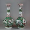 U933 Pair of famille verte facetted bottle vases