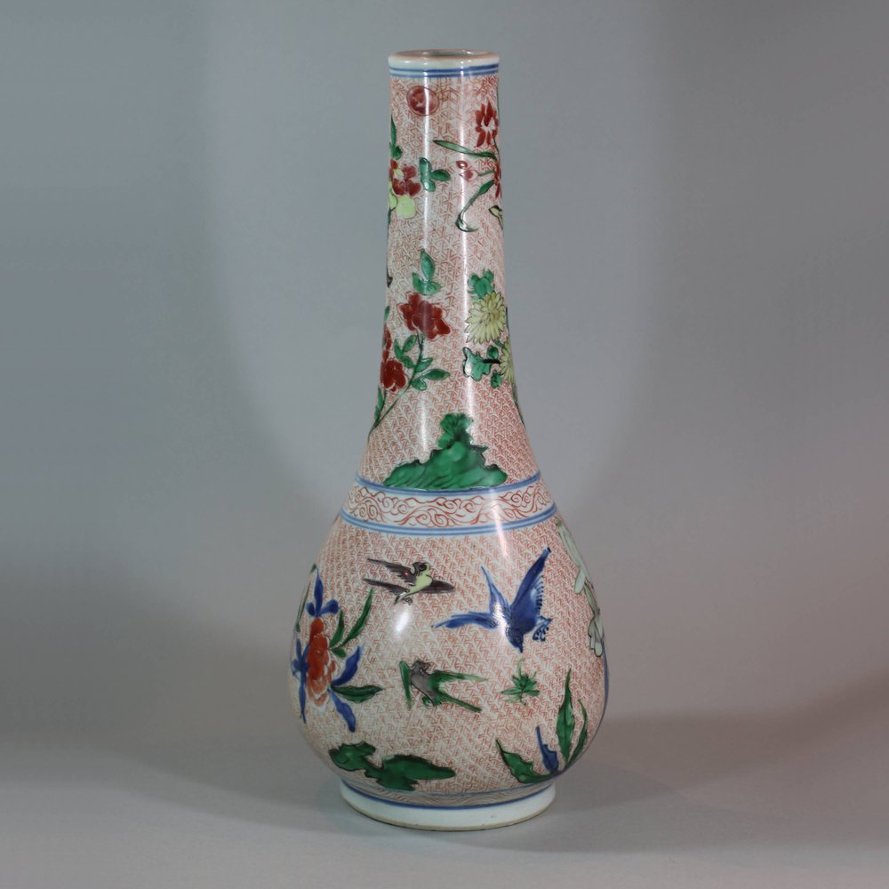 U935 Wucai transitional bottle vase, Shunzhi (1644-1661)
