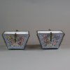 U956 Pair of rare Chinese canton enamel gilt bronze twin handled cups