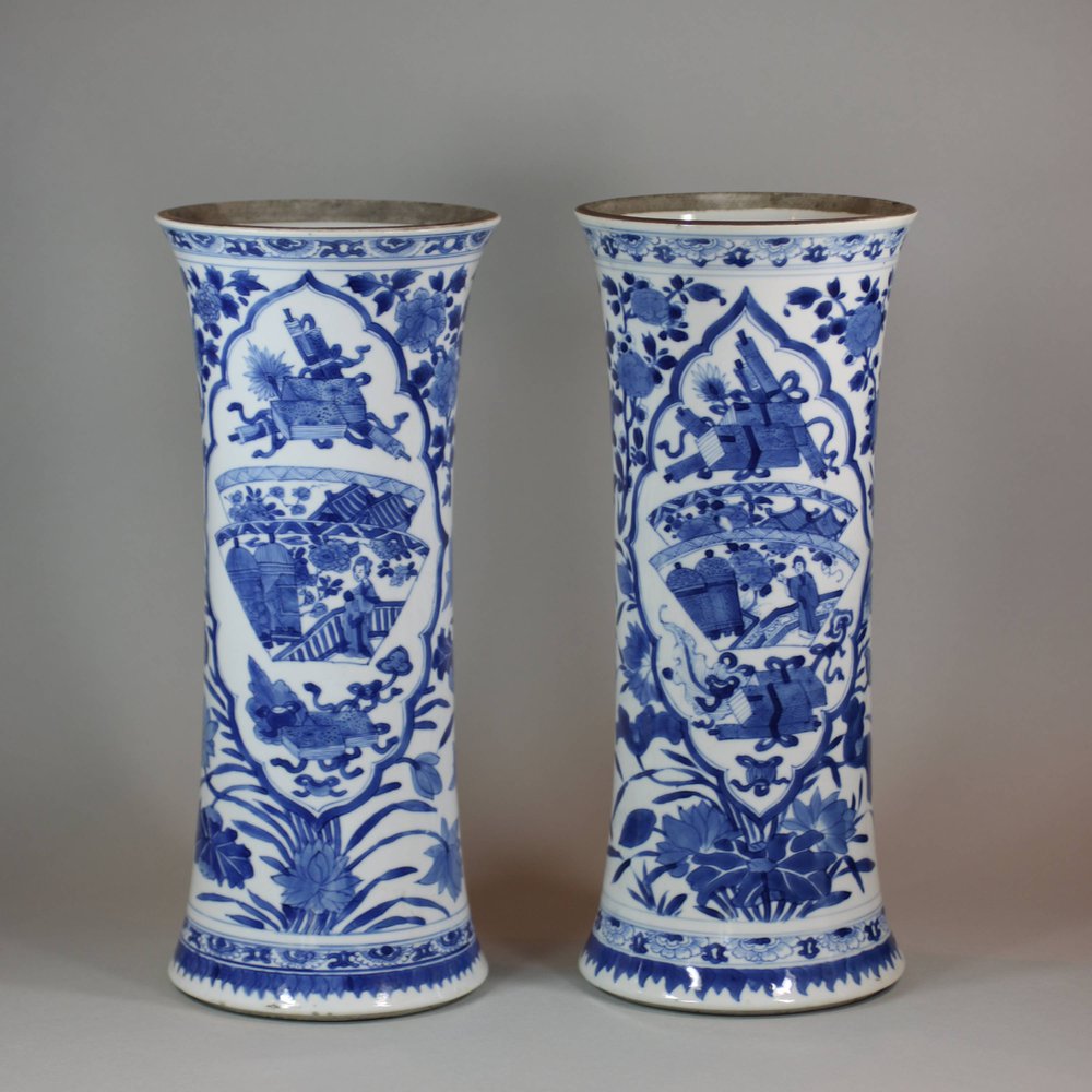 U991 Near pair of Chinese blue and white beaker vases