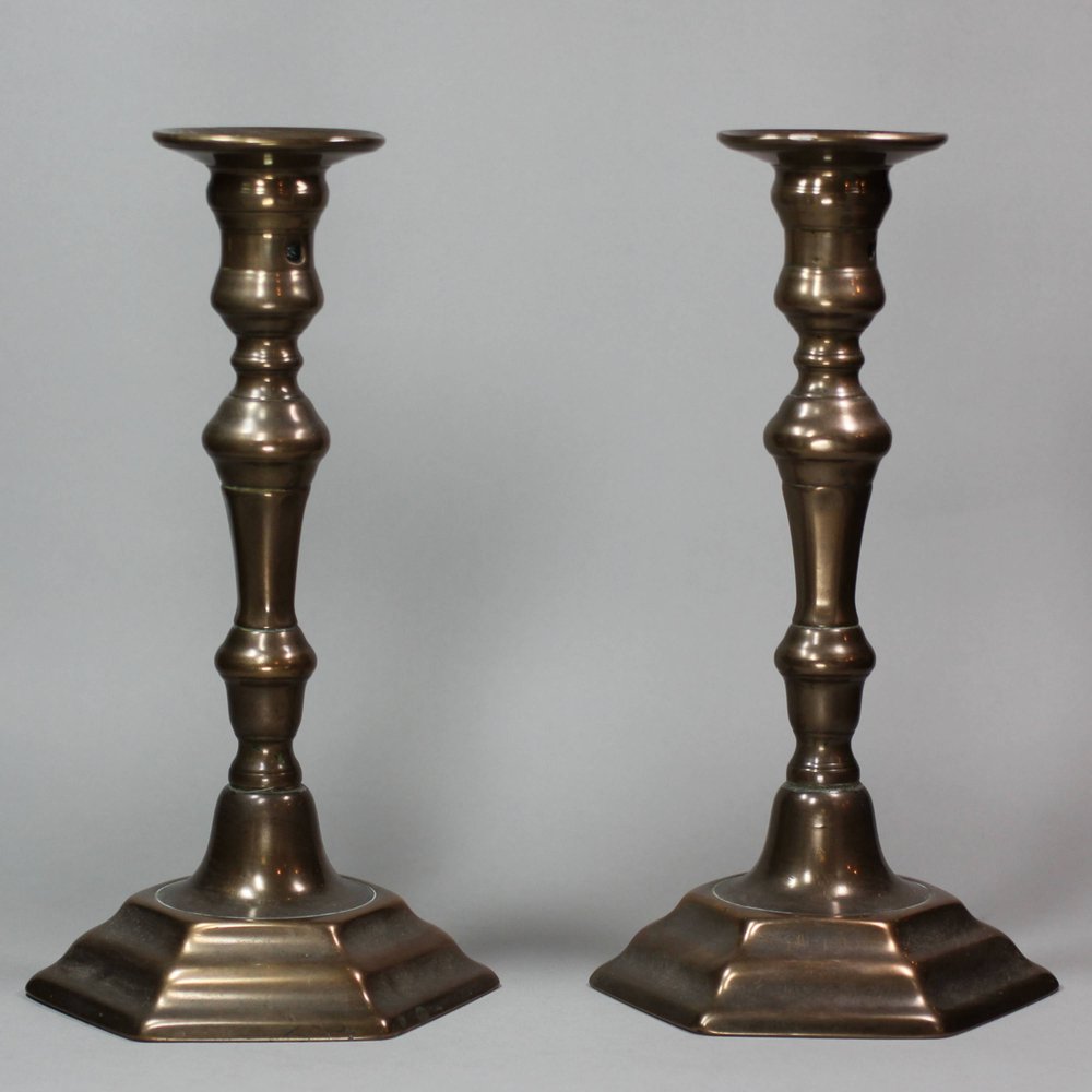 V180 Pair of George I brass candlesticks, circa 1720