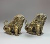 V251 Pair of Chinese bronze Buddhist lion scroll weights
