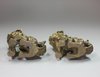 V251 Pair of Chinese bronze Buddhist lion scroll weights