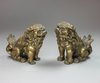 V251 Pair of Chinese bronze Buddhist lion scroll weights