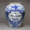 V290 Dutch Delft blue and white tobacco jar, 18th century