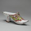 V301 Dutch delft dore shoe, 18th century, painted in green, pink