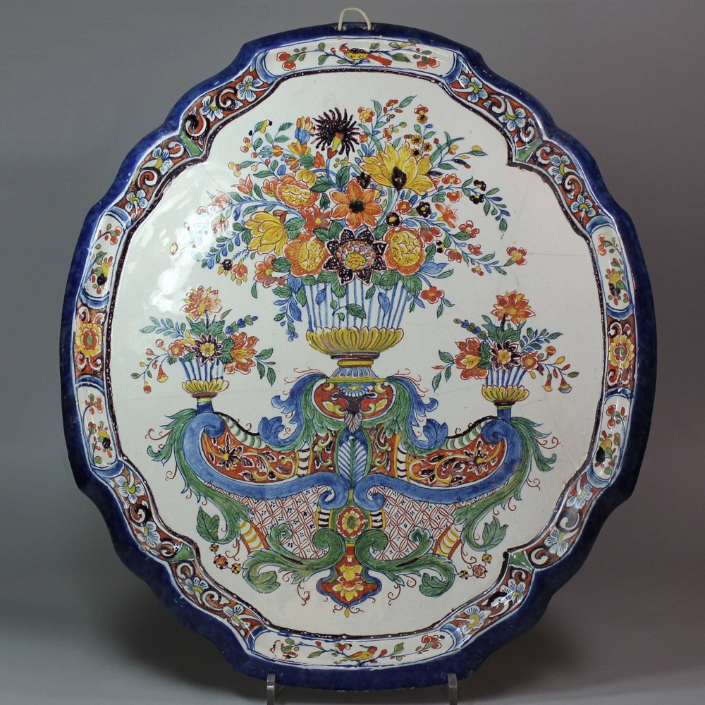 V48 Dutch delft oval polychrome plaque, circa 1730-40