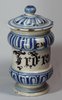 V747 Italian waisted drug jar and cover, 18th century