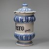 V747 Italian waisted drug jar and cover, 18th century