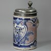 V752 German faience tankard with pewter cover, 18th century