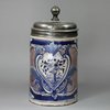 V752 German faience tankard with pewter cover, 18th century