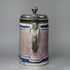 V752 German faience tankard with pewter cover, 18th century