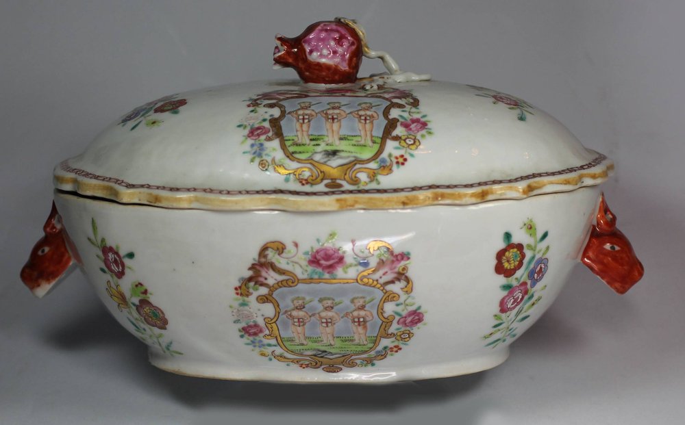 V788 Armorial famille-rose sauce tureen and cover