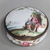 V869 English circular Staffordshire enamel box, circa 1770