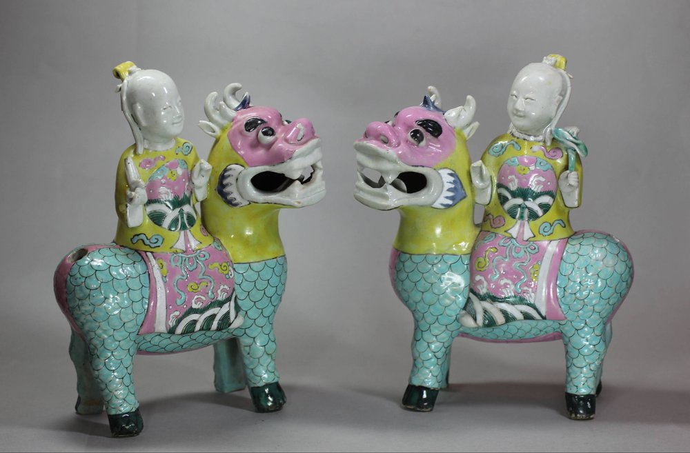 V880 Pair of famille rose dogs of fo, Qianlong (1736-95)
