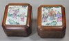 V886 Pair of famille rose  mounted hardwood boxes and covers