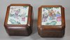 V886 Pair of famille rose  mounted hardwood boxes and covers