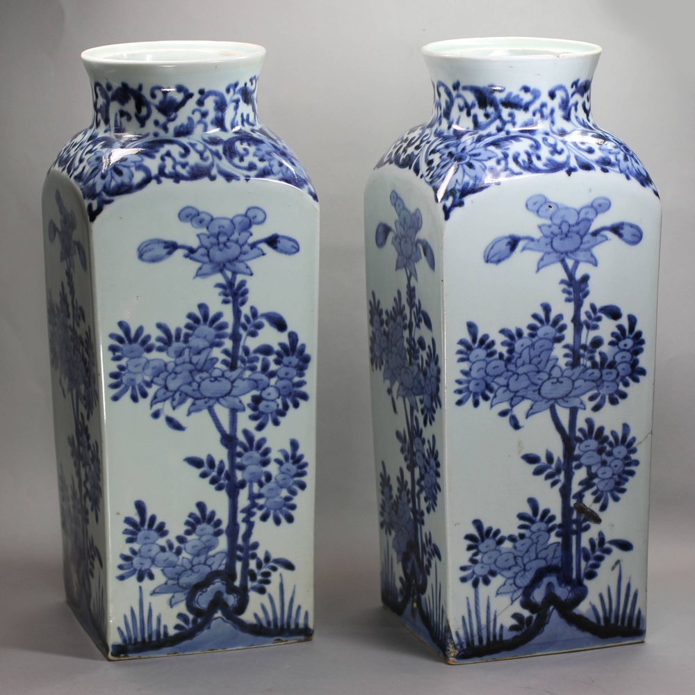 V940 A pair of Japanese Arita blue and white square vases