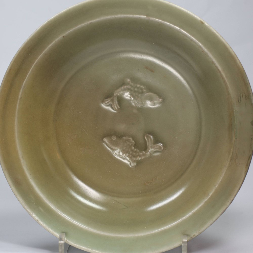 V973 Longquan fluted celadon 'twin fish' dish