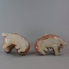 W109 Pair of famille rose recumbent pug dog candle holders