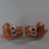 W109 Pair of famille rose recumbent pug dog candle holders