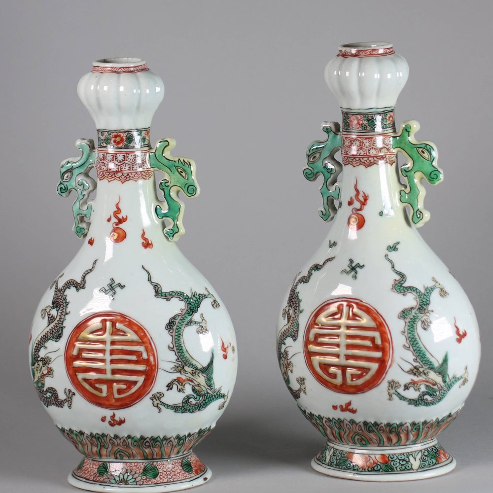 W118 Pair of fine and extremely rare famille verte vases