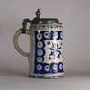 W144 Westerwald salt-glazed tankard with pewter lid, 18th century