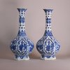 W159 Pair of Chinese blue and white facetted hexagonal vases