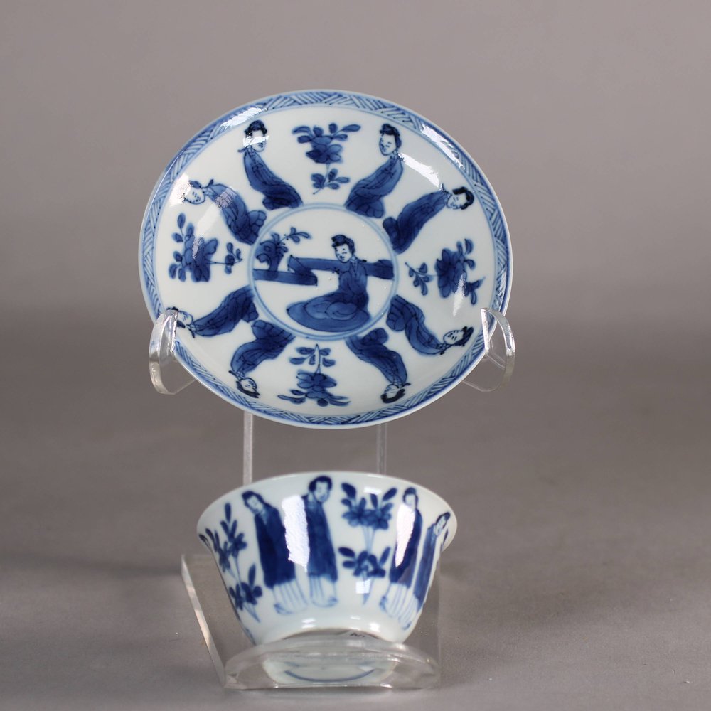 W164 Blue and white teabowl and saucer, Kangxi (1662-1722)