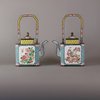 W217 Pair of Chinese Canton enamel ewers of square cross-section with