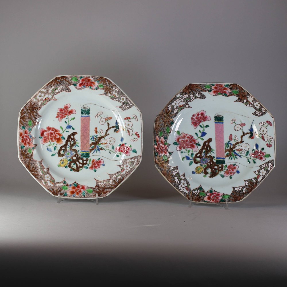 W264 Pair of Chinese octagonal famille rose plates