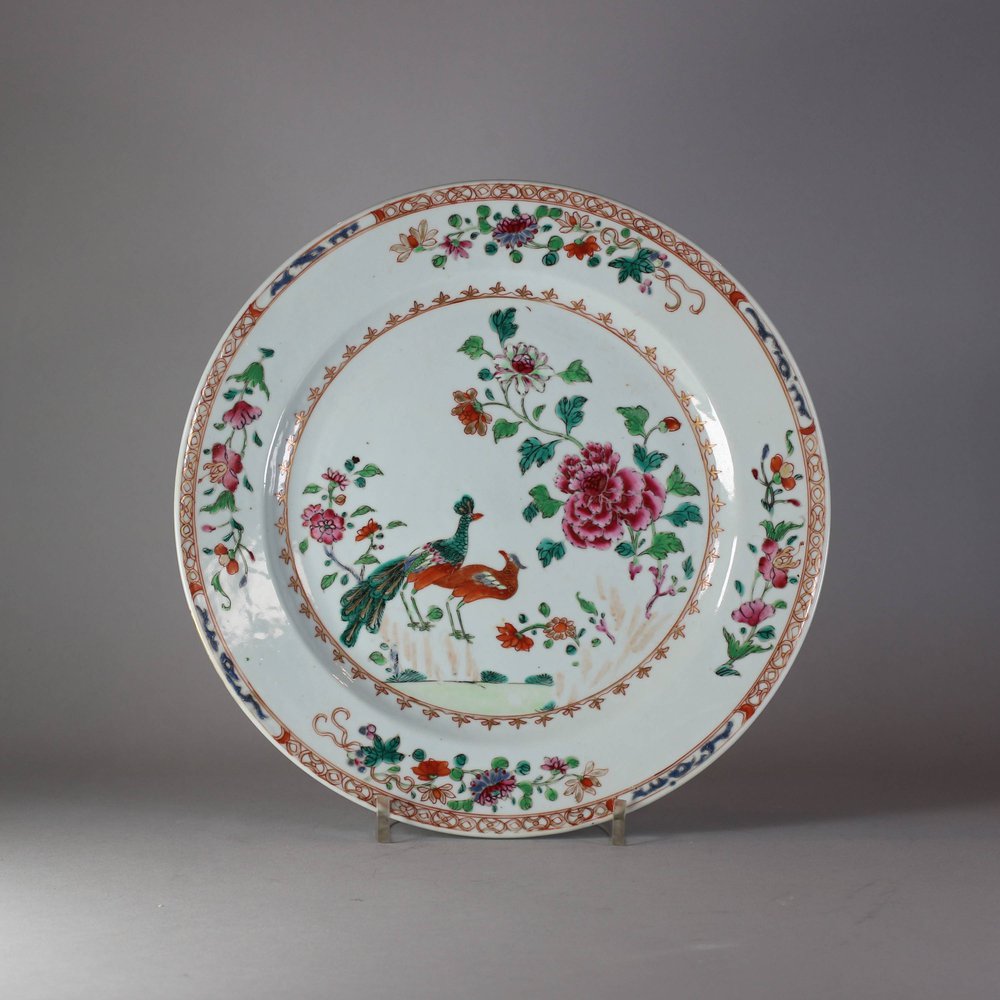 W274 A famille rose 'Double peacock' dish, Qianlong(1736-1795)
