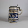 W286 German salt-glaze tankard with pewter lid, 18th century