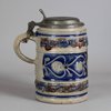 W286 German salt-glaze tankard with pewter lid, 18th century