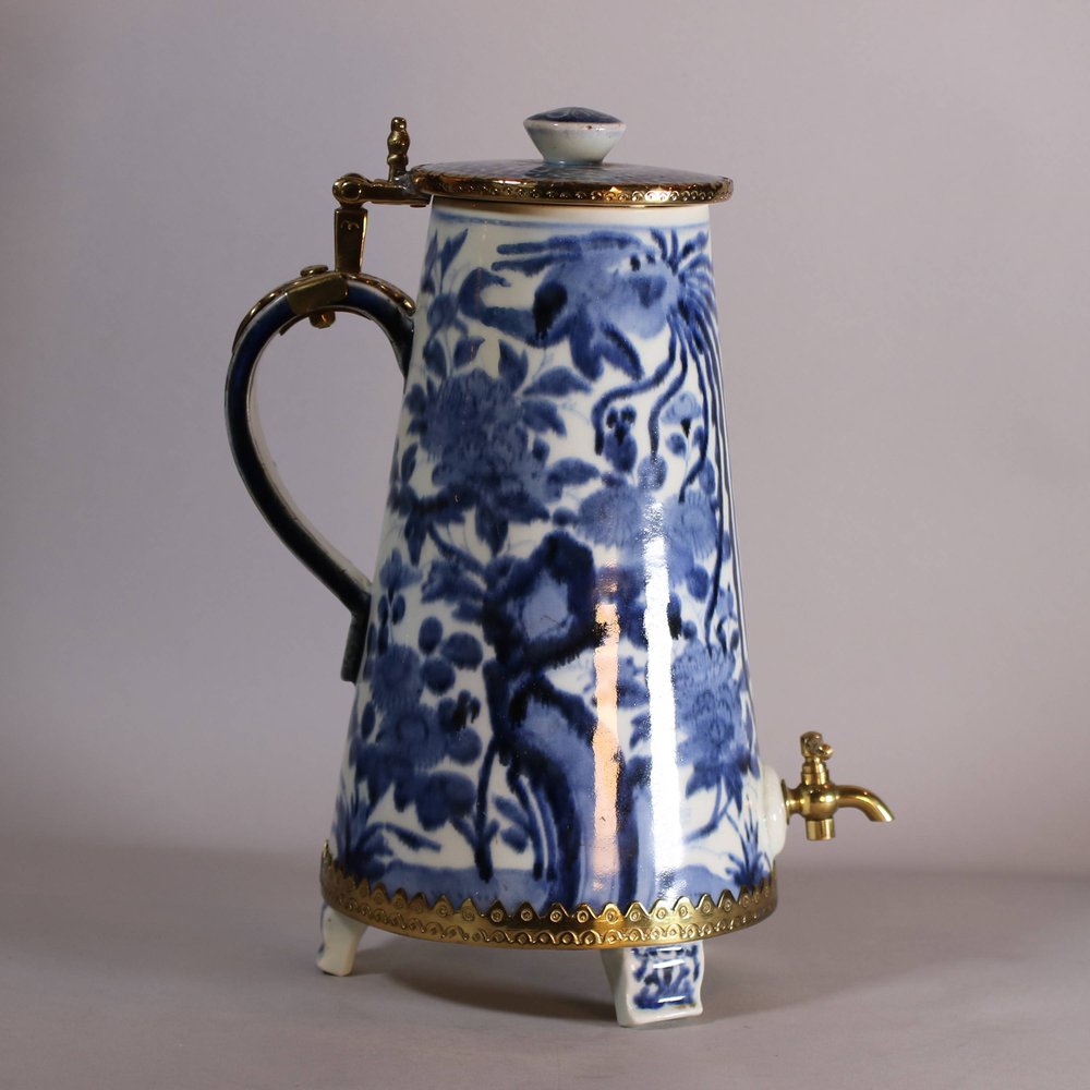 W310 Japanese Arita coffee pot and cover with later gilt metal mounts