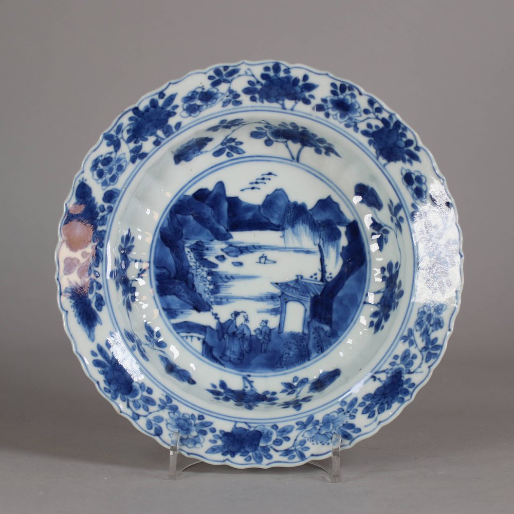 W314 Small Chinese moulded blue and white deep dish