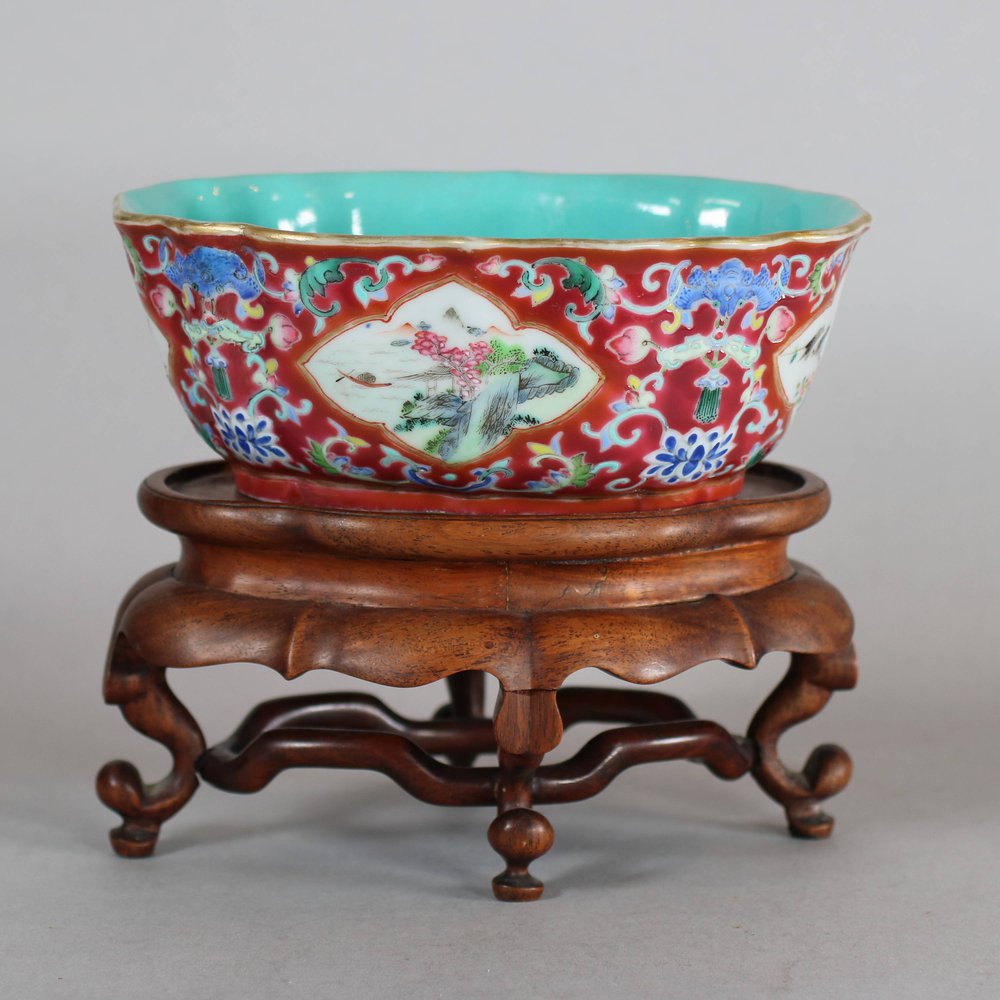 W337 Chinese ruby ground lobed brush washer, Daoguang mark and period (1820-1850)