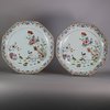 W377 Pair of famille rose octagonal deep plates