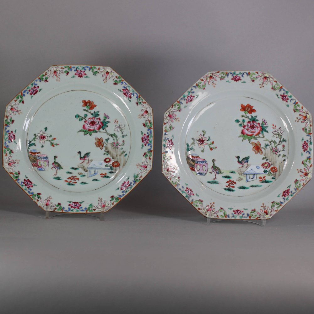 W378 Pair of famille rose octagonal plates, Qianlong (1736-95)
