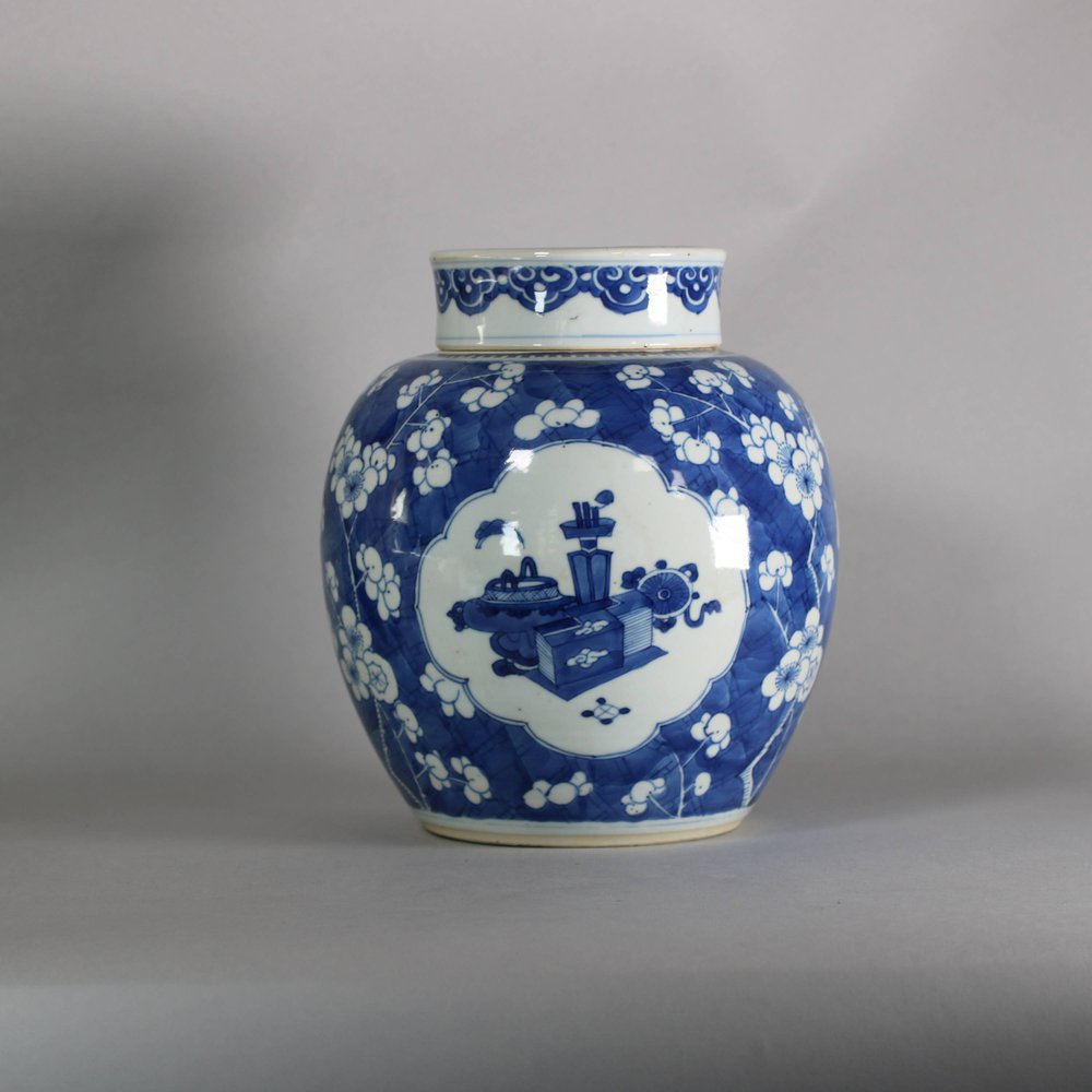 W384 Blue and white prunus jar and cover, Kangxi