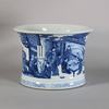 W386 SOLD Massive Chinese brush pot, Kangxi (1662-1722), with everted rim, decorated to the body with a continuous scene of scholars playing weiqi inside a pavilion,